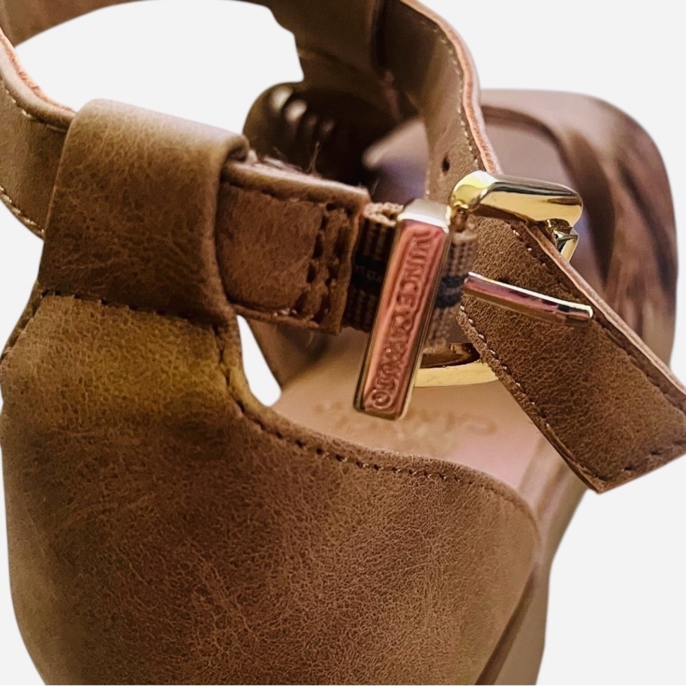 Vince Camuto brown leather little girl sandals sz.1 block heel twisted upper - Picture 4 of 13